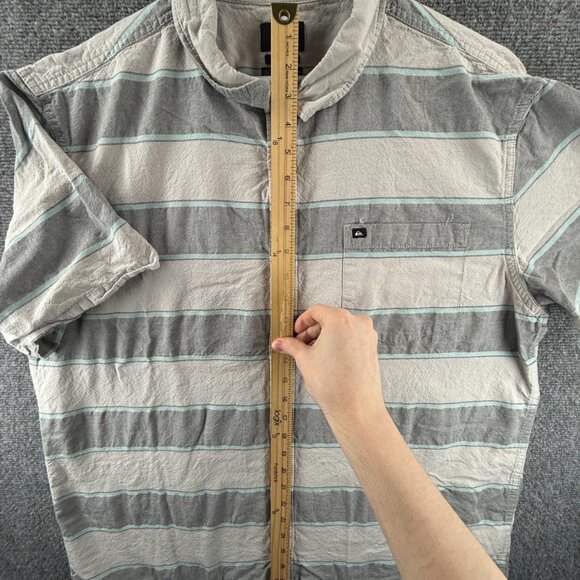 Quiksilver Gray White 2XL Striped Cotton Polyester Short Sleeve Men Surf Pocket - Picture 3 of 11